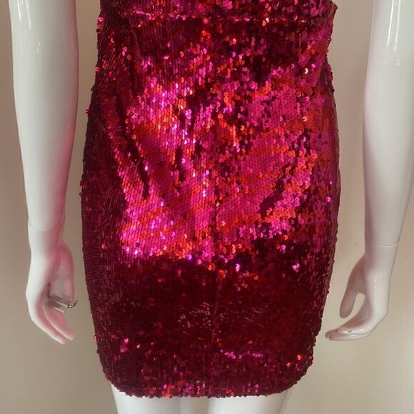 Zara Pink & Red Horizontal Striped Sequin Mini Dress Size XS - Picture 9 of 16